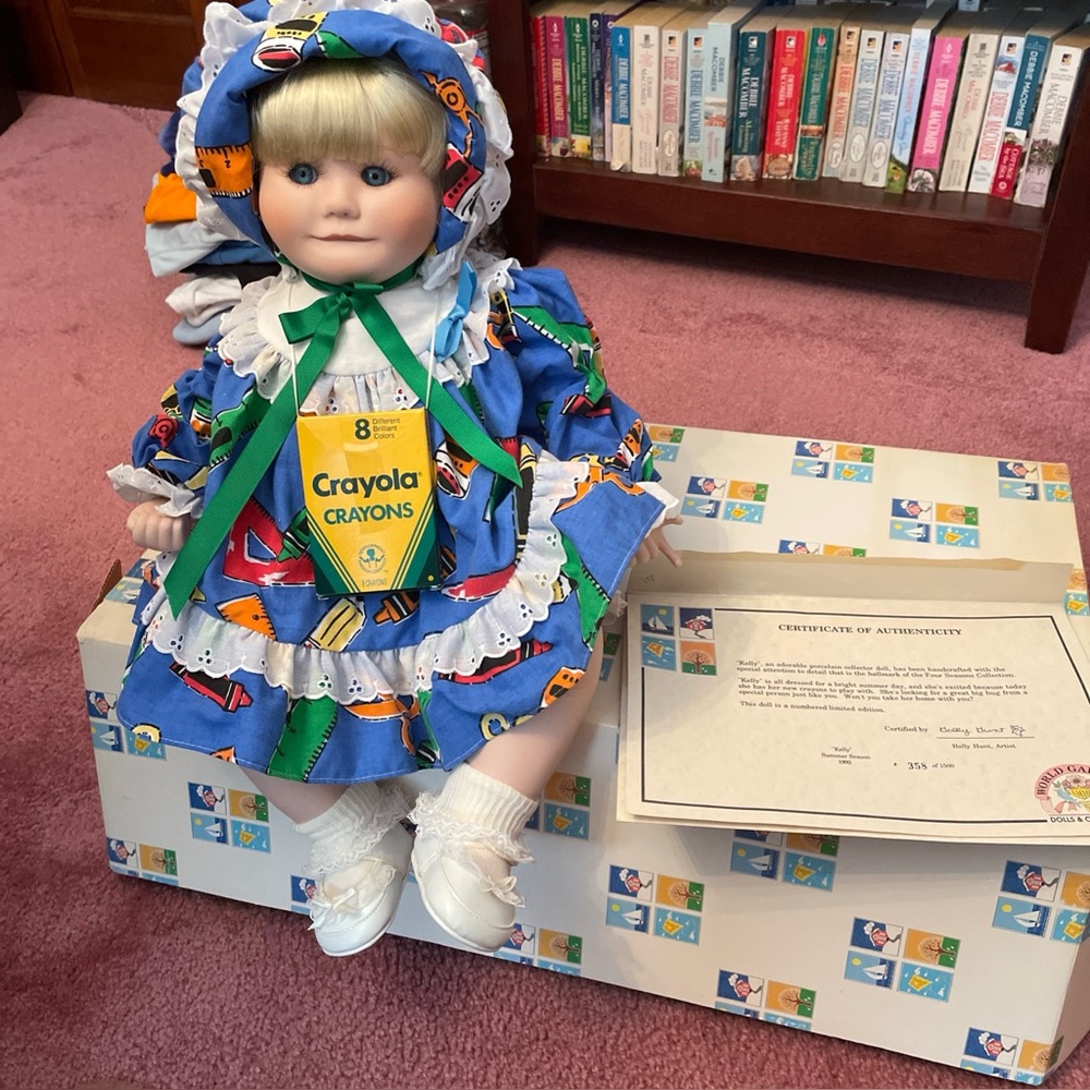 Crayola Blue and White Doll with Green Ribbon